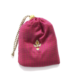 Foldable silk potli tote bag (pink)